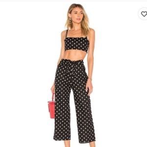 Privacy Please Black Polka Dot Wide Leg Pants and Crop Top, Size XS